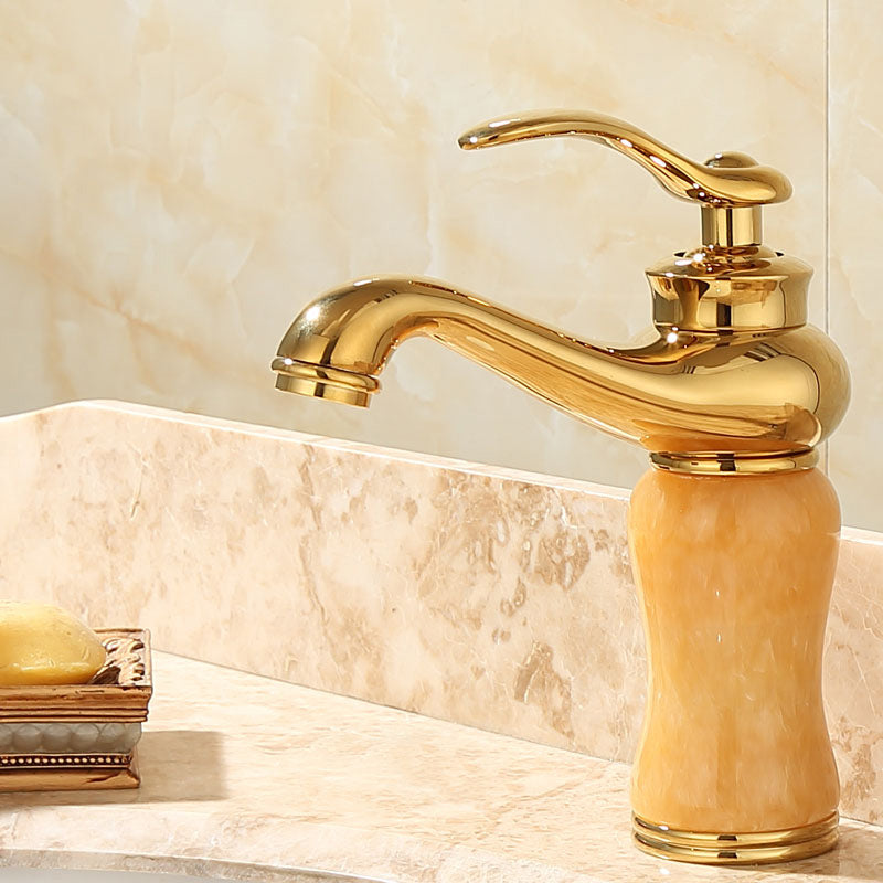 Sandsberg | Deck Mounted Copper Tub Faucet Low Arc Roman Tub Faucet Set with Jade