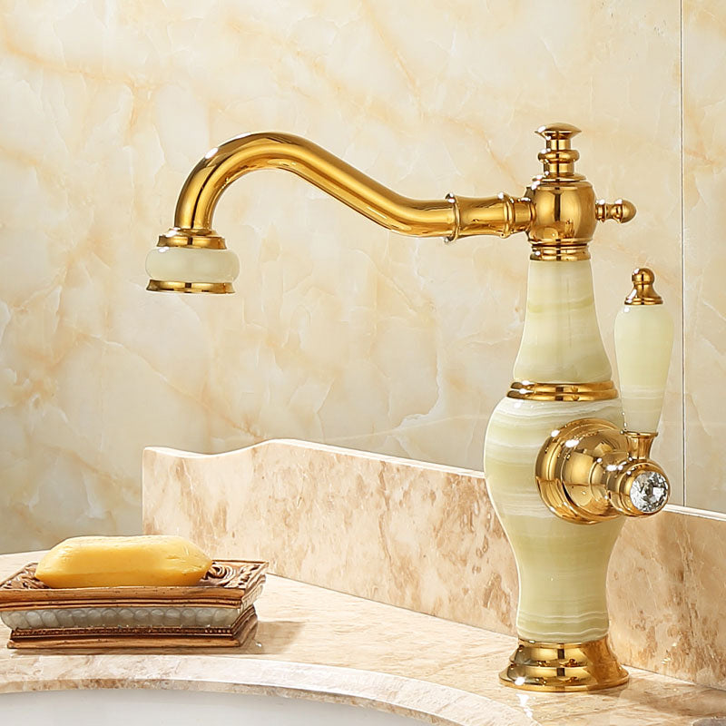 Sandsberg | Deck Mounted Copper Tub Faucet Low Arc Roman Tub Faucet Set with Jade