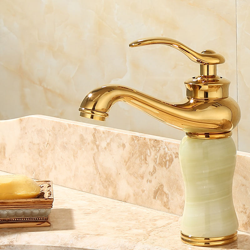 Sandsberg | Deck Mounted Copper Tub Faucet Low Arc Roman Tub Faucet Set with Jade
