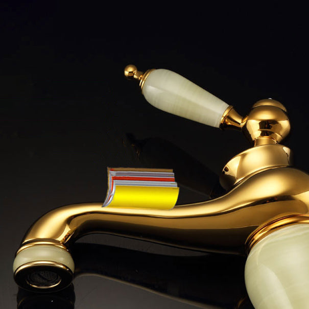 Sandsberg | Deck Mounted Copper Tub Faucet Low Arc Roman Tub Faucet Set with Jade