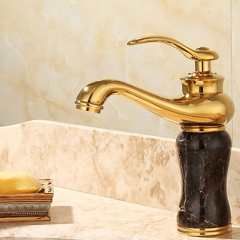 Sandsberg | Deck Mounted Copper Tub Faucet Low Arc Roman Tub Faucet Set with Jade