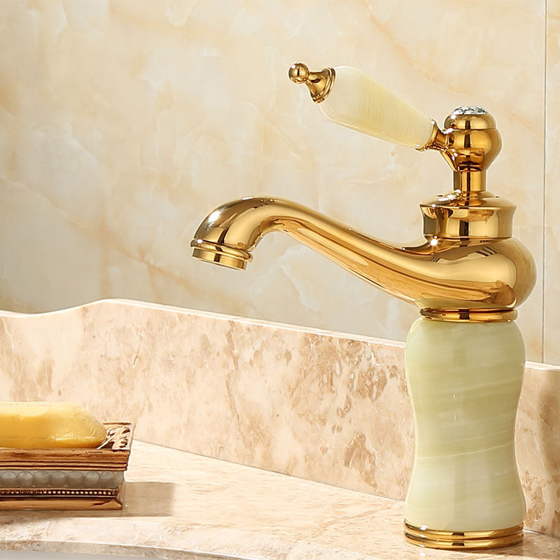 Sandsberg | Deck Mounted Copper Tub Faucet Low Arc Roman Tub Faucet Set with Jade