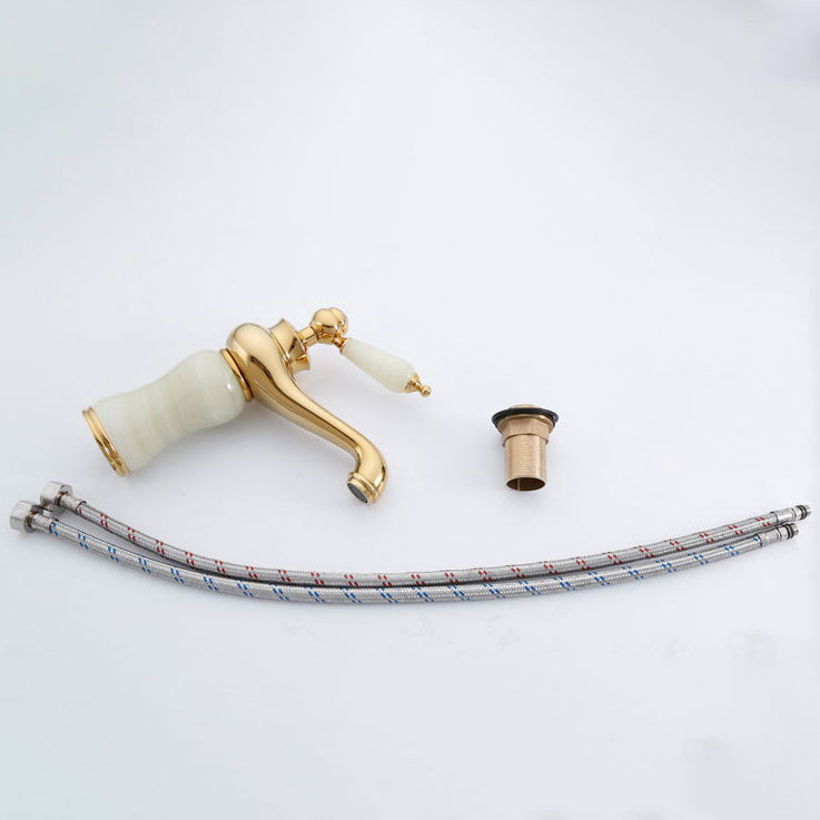Sandsberg | Deck Mounted Copper Tub Faucet Low Arc Roman Tub Faucet Set with Jade