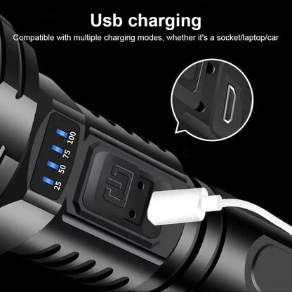 Sandsberg | 90000LM LED Taschenlampe – Taktischer Suchscheinwerfer mit USB-Aufladung und Superheller Beleuchtung