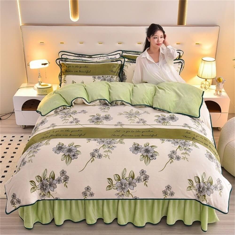Leicht Luxus Verdickte Milch Fleece Warm Bettlaken Set