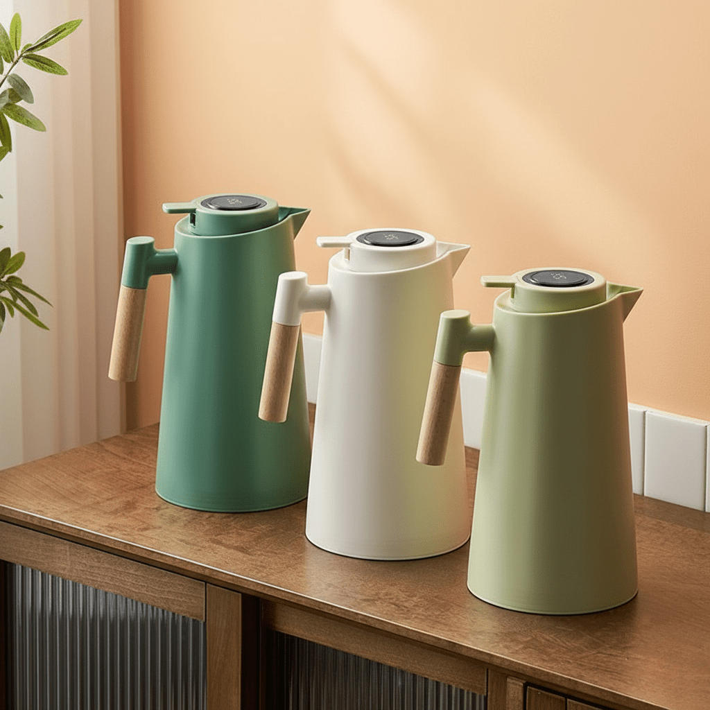 Sandsberg | Doppelwandige Thermoskanne mit Temperaturanzeige und Holzgriff