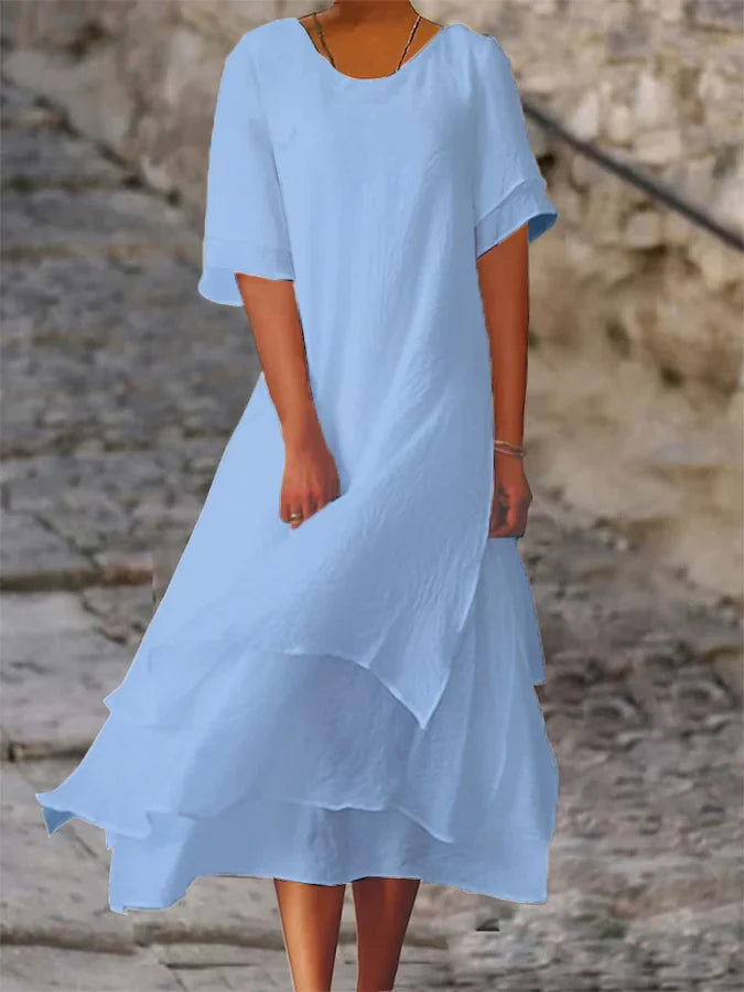 Helmine - Kurzärmeliges Kleid mit Rundhalsausschnitt aus Baumwolle