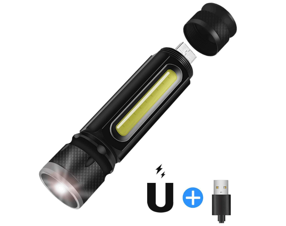 Sandsberg | USB Wiederaufladbare Magnetische Taschenlampe – LED Notfalllampe mit Magnet und Trageband