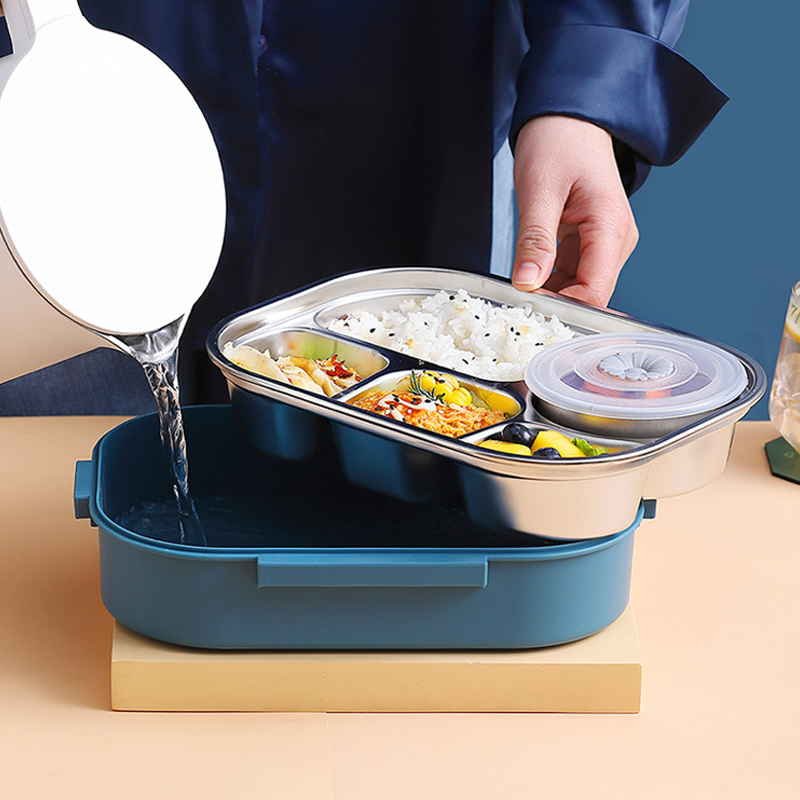 Sandsberg | Lunchbox aus Edelstahl – Innen aus Edelstahl – 3 oder 4 Fächer mit Suppenschüssel – Uhr