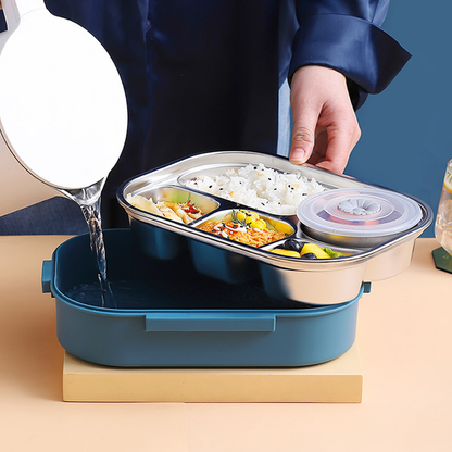 Sandsberg | Lunchbox aus Edelstahl – Innen aus Edelstahl – 3 oder 4 Fächer mit Suppenschüssel – Uhr