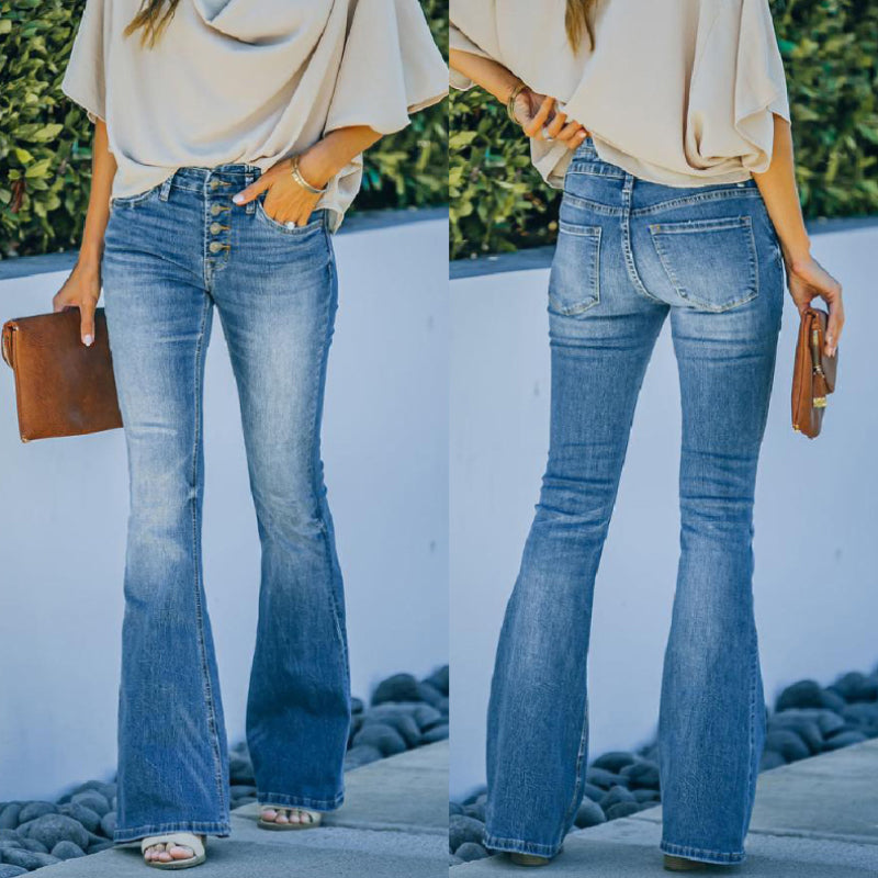 Sandsberg-Jahre-Vintage-Jeans mit hoher Taille und ausgestelltem Bein