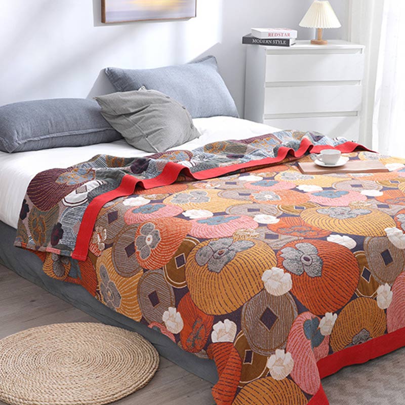 Bunte Wendesteppdecke aus Baumwollgaze in Persimmon