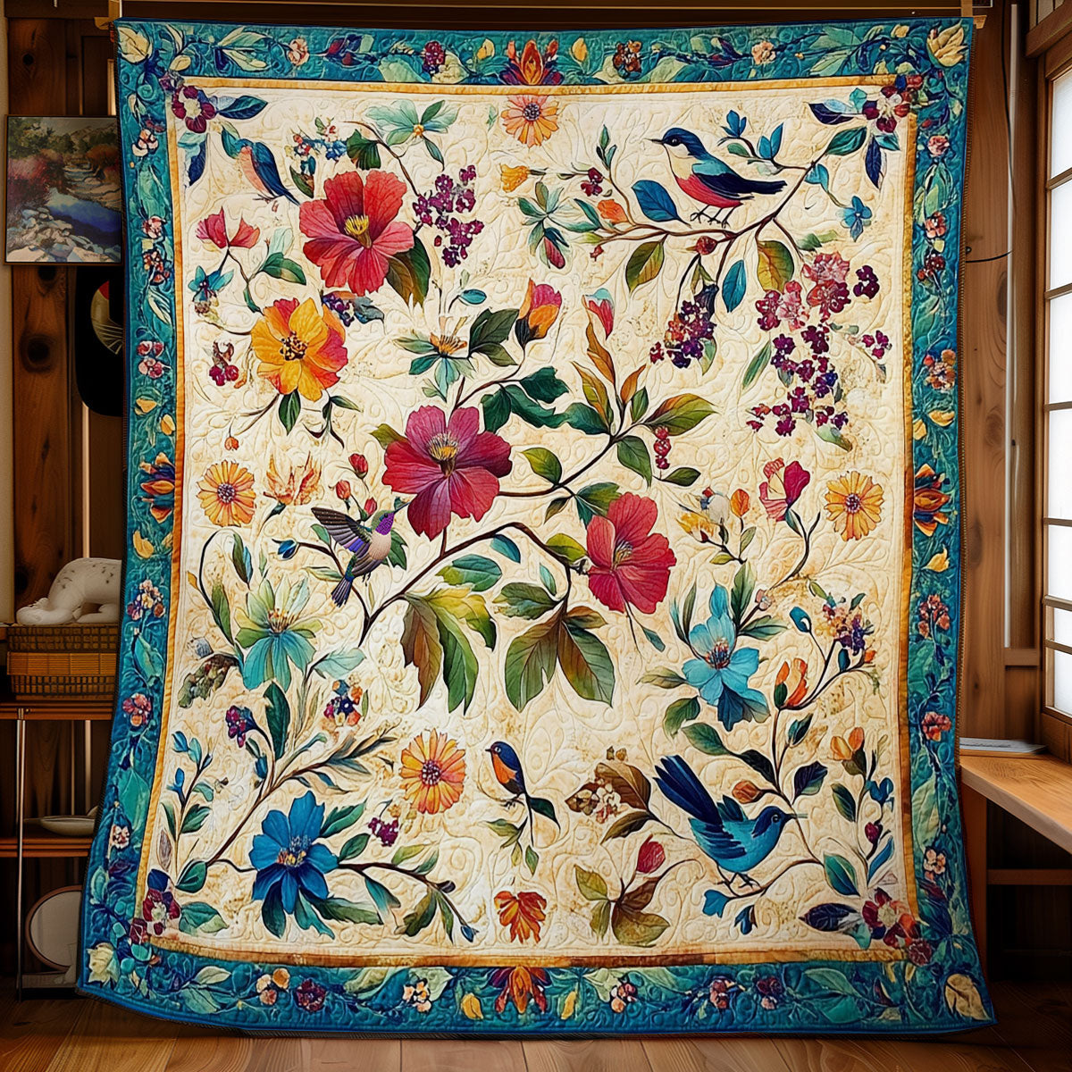 Blumen Garten Vogel Quilt