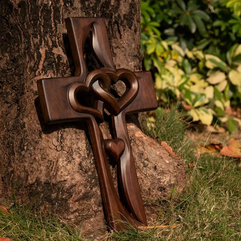 Intertwined Heart Wooden Cross