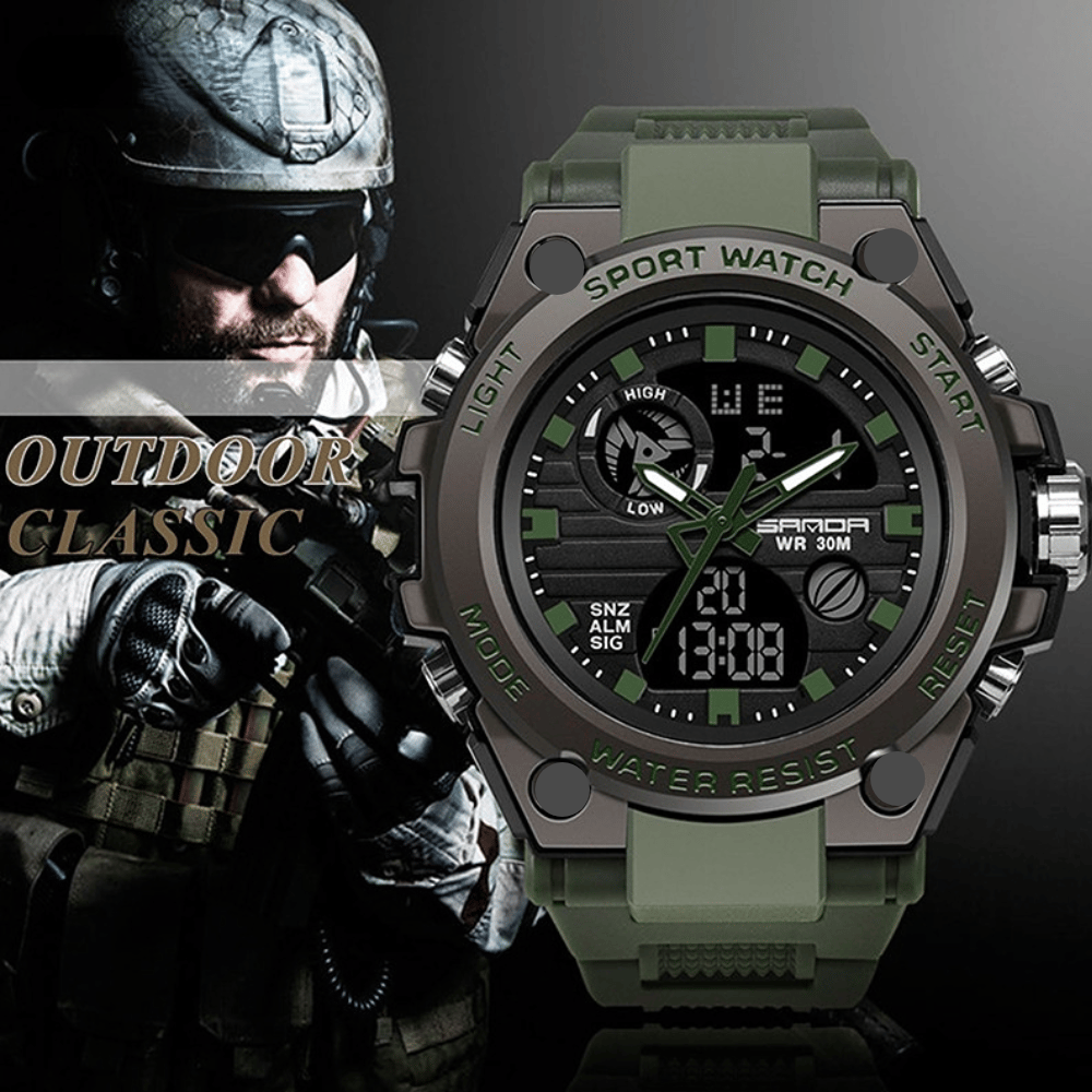 ⌚Sportliche Dual-Display Mode Multifunktionale wasserdichte leuchtende Herrenarmbanduhr