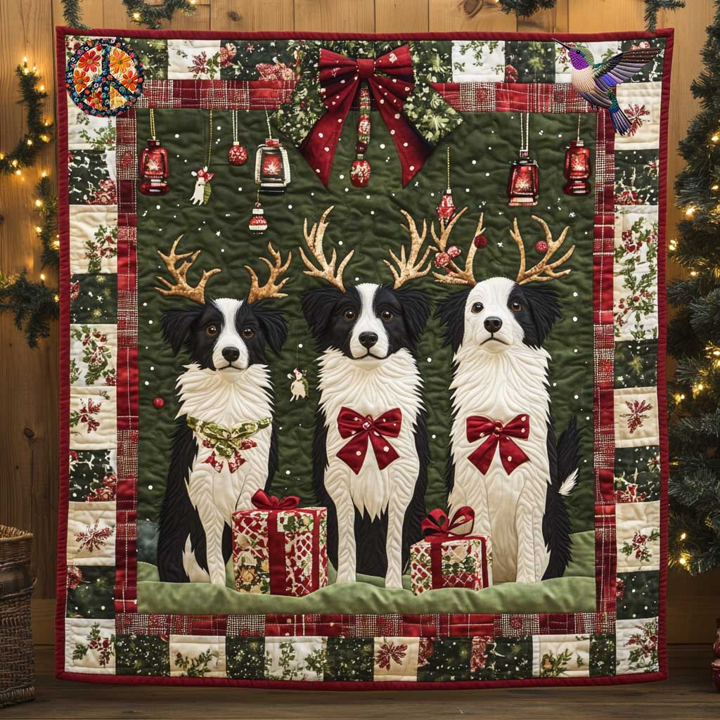 Frohe Border Collie Noel Bettdecke