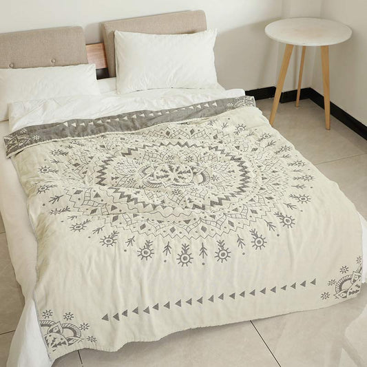 Chic Mandala Wendbare Baumwollsteppdecke mit Blumenmuster