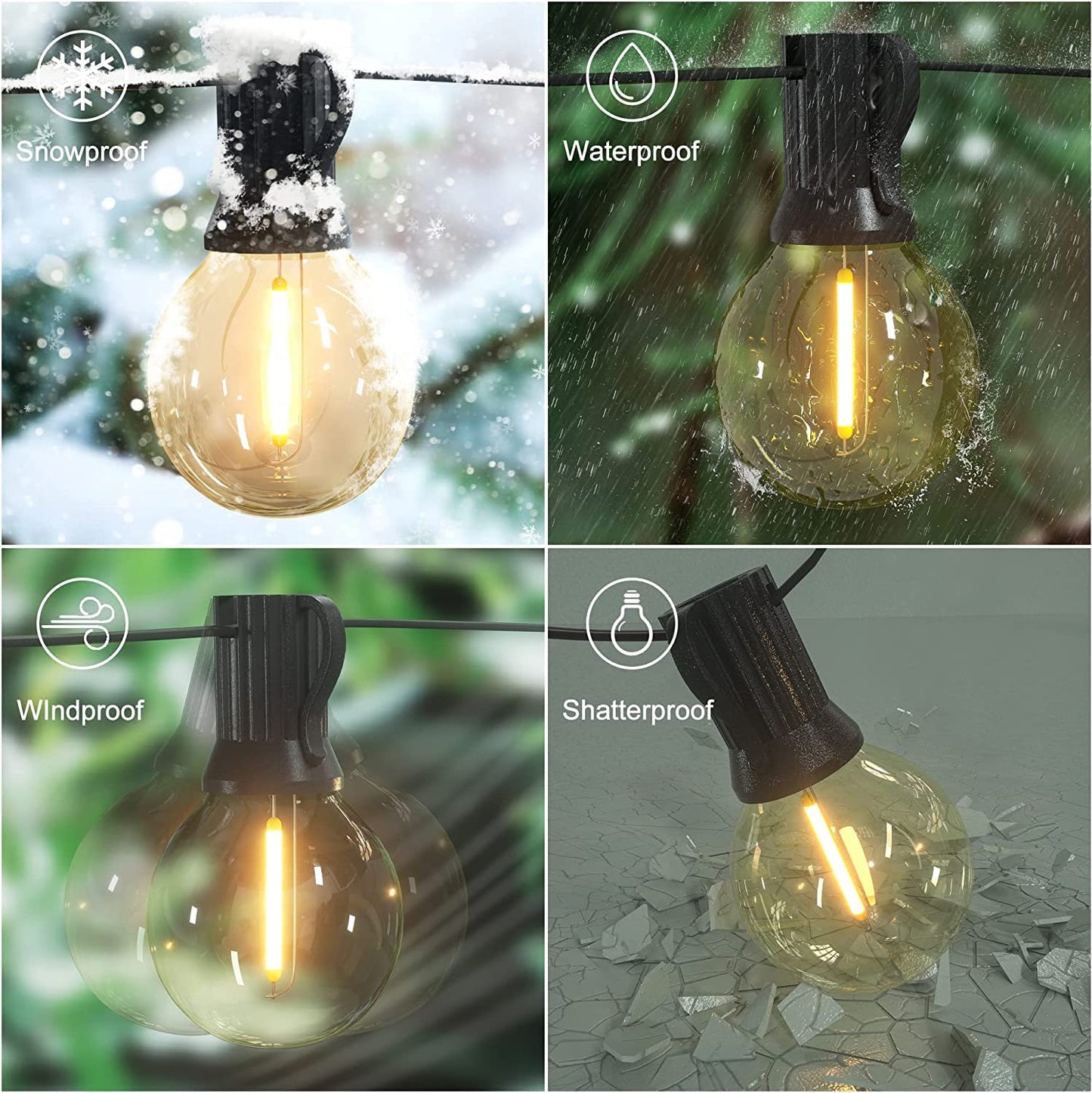 Sandsberg | Abeja 25Ft LED-Außenlichterkette - G40-Globus, 25 bruchsichere Glühbirnen, wasserdichtes schwarzes Kabel