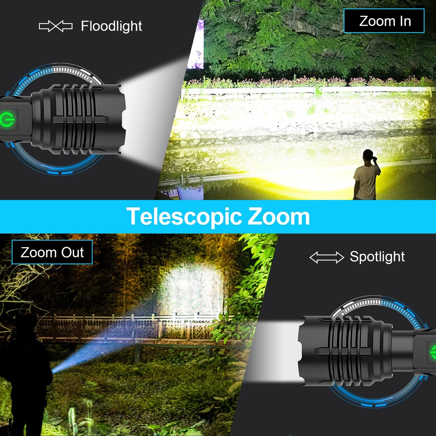 Sandsberg | Banral 100000 Lumen wiederaufladbare Taschenlampe, Ipx6 wasserdicht, 5 Modi, zoombar, Aluminium