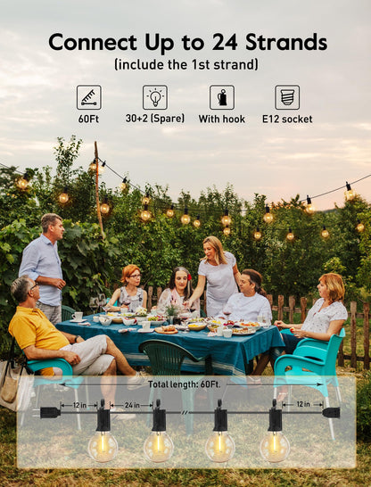 Sandsberg | Brightown 60Ft Außenlichterkette - G40 Globus LED Patio Lichter mit 32 bruchsicheren Glühbirnen