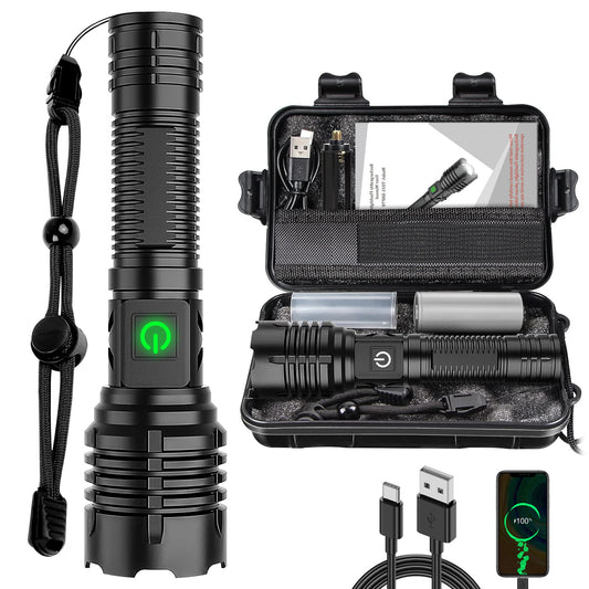 Sandsberg | Banral 100000 Lumen wiederaufladbare Taschenlampe, Ipx6 wasserdicht, 5 Modi, zoombar, Aluminium