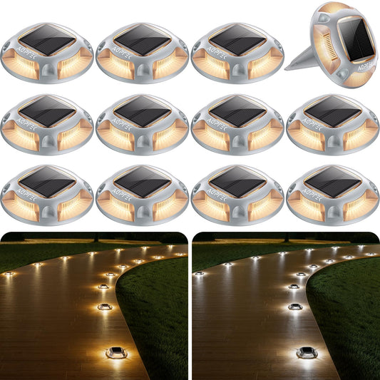 Sandsberg | Agptek Solarbetriebene Einfahrtbeleuchtung 12er Pack, wasserdichte LED-Weg- & Docklichter, warm & weiß