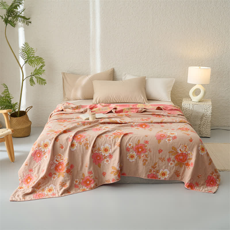 Atmungsaktive Steppdecke aus reiner Baumwollgaze mit Blumenmuster