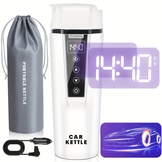 12V/24V Auto Elektrischer Wasserkocher - Tragbarer Schneller Wasserkocher und Heizgerät mit einstellbarer Temperatur - 304 Edelstahl Reisebecher für Kaffee und Tee, Trockenbrand Schutz