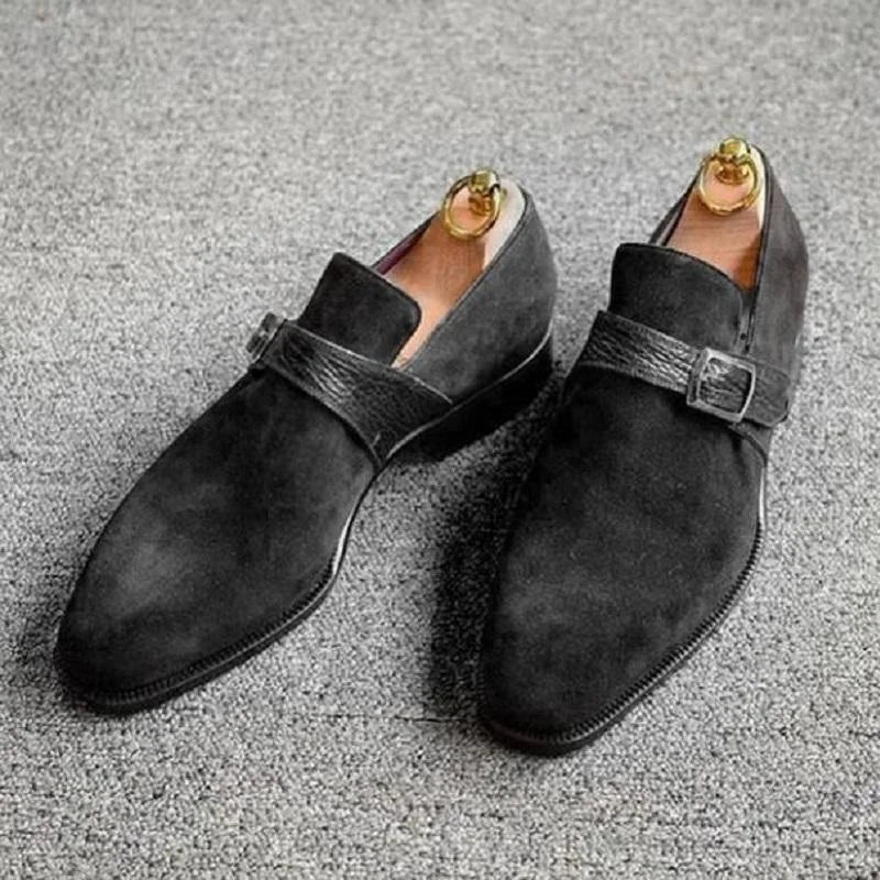 Herrenschuhe aus Wildlederimitat mit Schnallenriemen, Business-Arbeitsschuhe, Slipper für Herbst und Winter