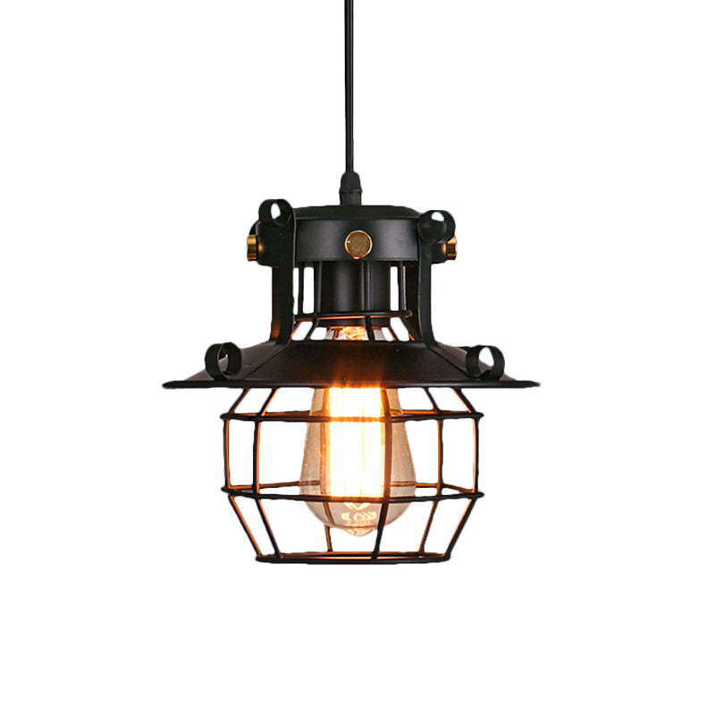 1 Leichte Eisen Pendelleuchte Vintage Industrie Satin Schwarz Kuppel Käfig Schirm Restaurant Deckenleuchte