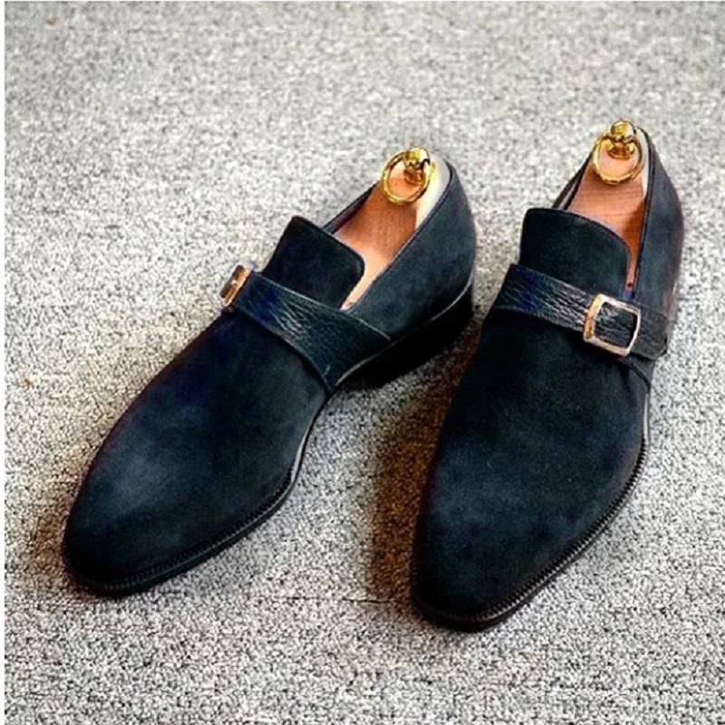Herrenschuhe aus Wildlederimitat mit Schnallenriemen, Business-Arbeitsschuhe, Slipper für Herbst und Winter