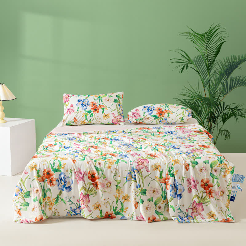 Atmungsaktive, kühlende Sommerdecke mit rustikalem Blumenmuster