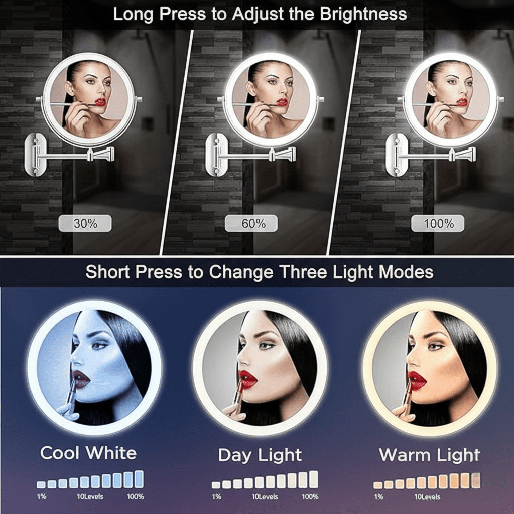 Sandsberg | LED-Vergrößerungsspiegel mit einstellbarer Beleuchtung und wiederaufladbarem Akku