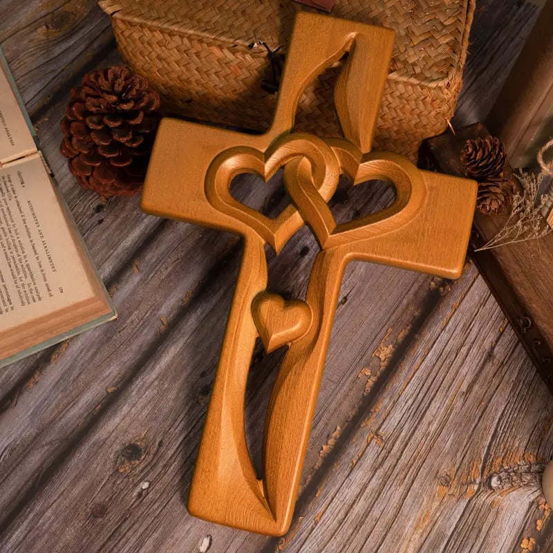 Intertwined Heart Wooden Cross