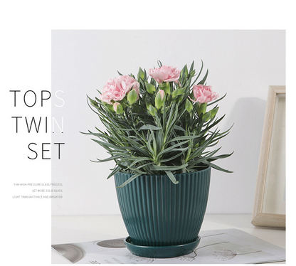 Sandsberg | Blumentopf mit Rillenstruktur und Untersetzer – Stabiler Kunststofftopf für Pflanzen