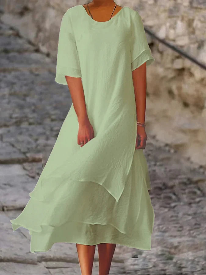 Helmine - Kurzärmeliges Kleid mit Rundhalsausschnitt aus Baumwolle