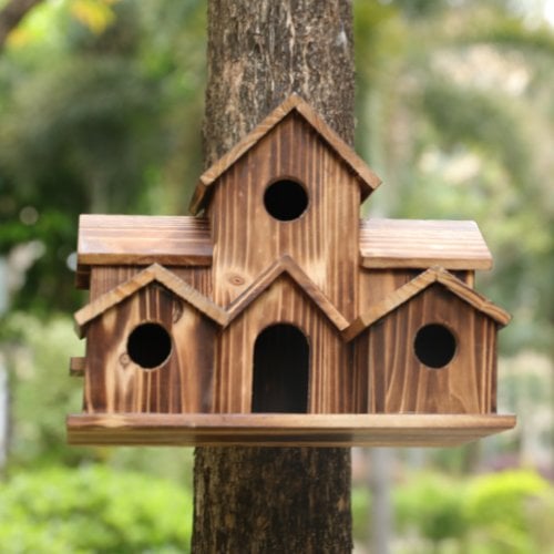 Handgefertigtes Holzvogelhaus mit 6 Löchern