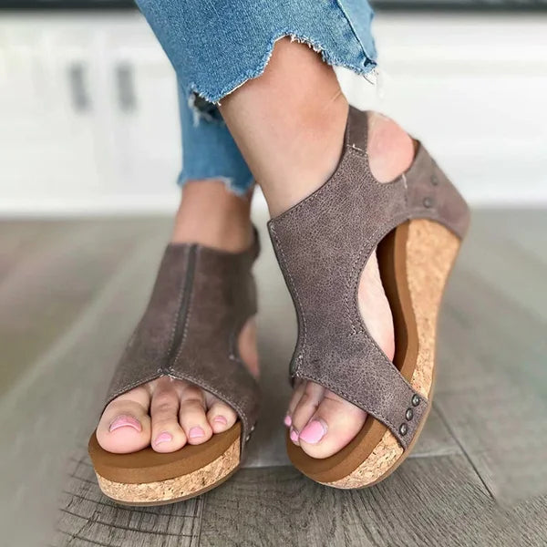 orthopädische Damen-Keilsandalen mit Klettverschluss