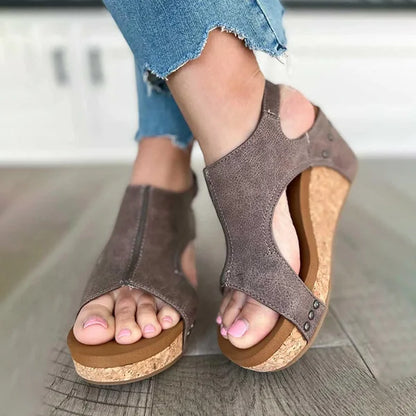 orthopädische Damen-Keilsandalen mit Klettverschluss