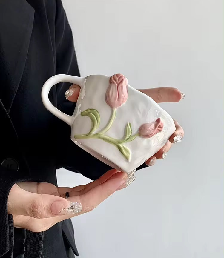 Tulpe 3D Fairycore Keramiktasse und Teller Set