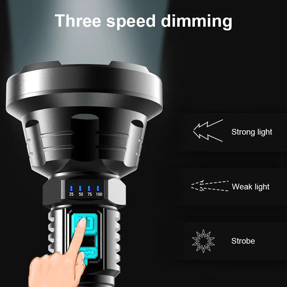 Sandsberg | 90000LM LED Taschenlampe – Taktischer Suchscheinwerfer mit USB-Aufladung und Superheller Beleuchtung