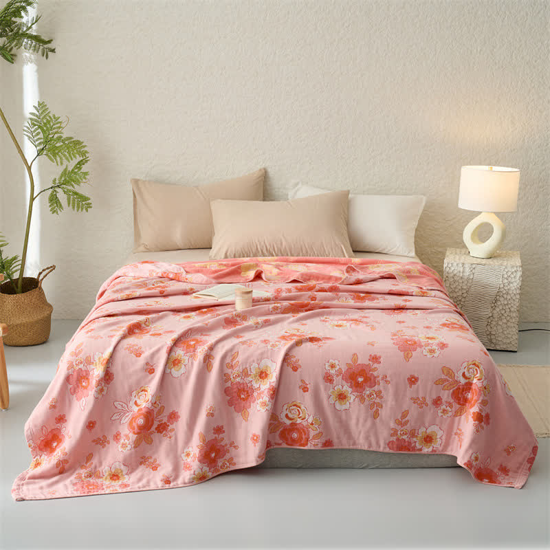 Atmungsaktive Steppdecke aus reiner Baumwollgaze mit Blumenmuster