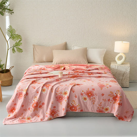 Atmungsaktive Steppdecke aus reiner Baumwollgaze mit Blumenmuster