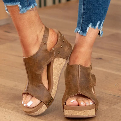 orthopädische Damen-Keilsandalen mit Klettverschluss