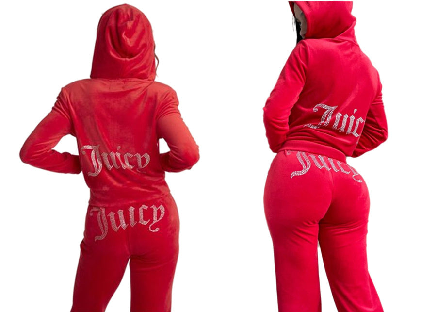 Saftiges Sweatshirt und Hosen mit Diamanten