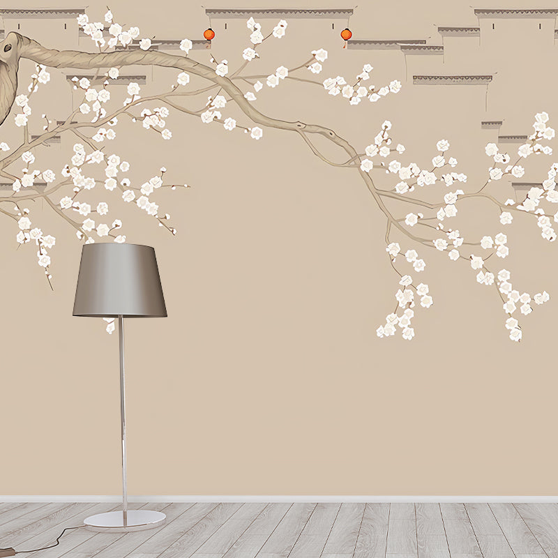 Ganzes Pflaumenblüten-Wandkunst für Akzentwand Traditionelles Wandgemälde in Pastellbraun für Wohnkultur