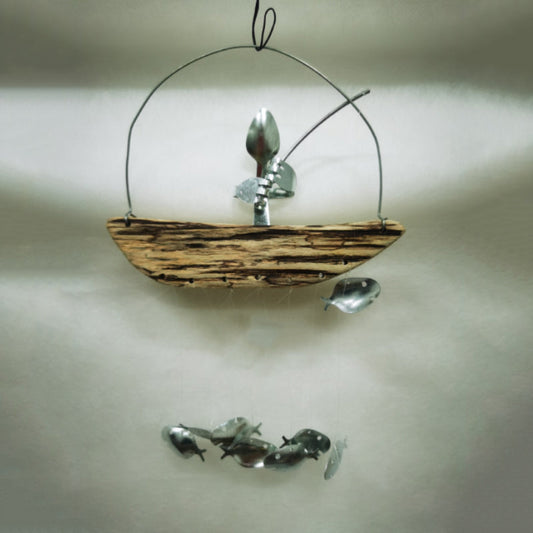 Löffel Fischen Mann Skulptur Windspiel