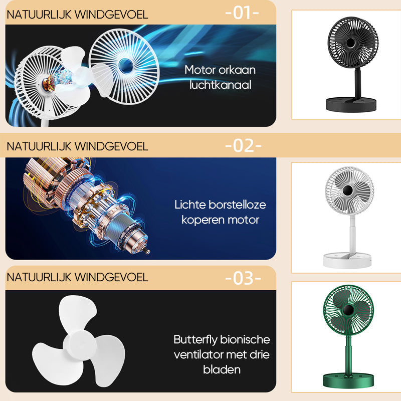 Wiederaufladbarer Faltbarer Teleskop-Tischventilator - Tragbar und Leise für Jede Sommeraktivität