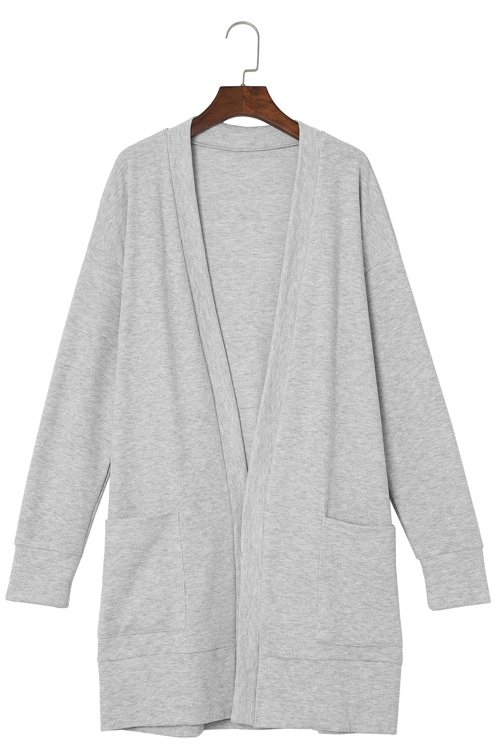 Schwarzer gerippter Strick cardigan mit offenen Vorderseite und Taschen
