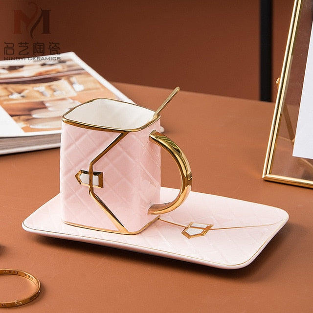 Keramische Kaffeetasse Untertasse Löffel Set